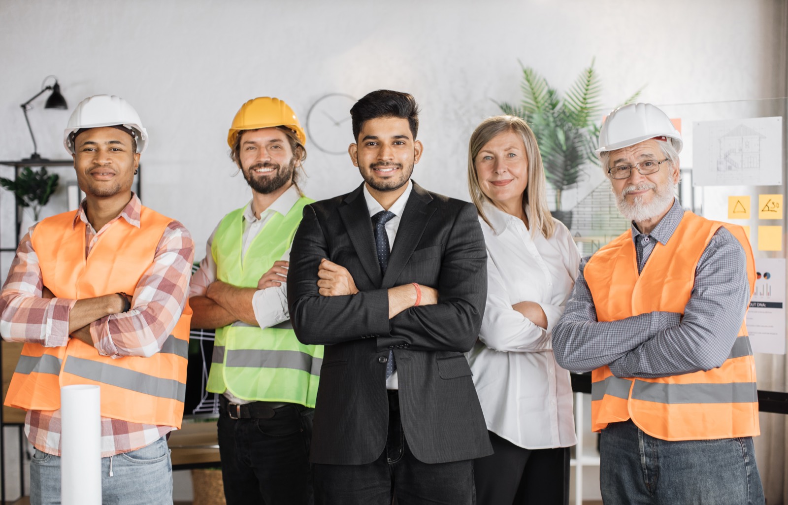 Construction team standing together